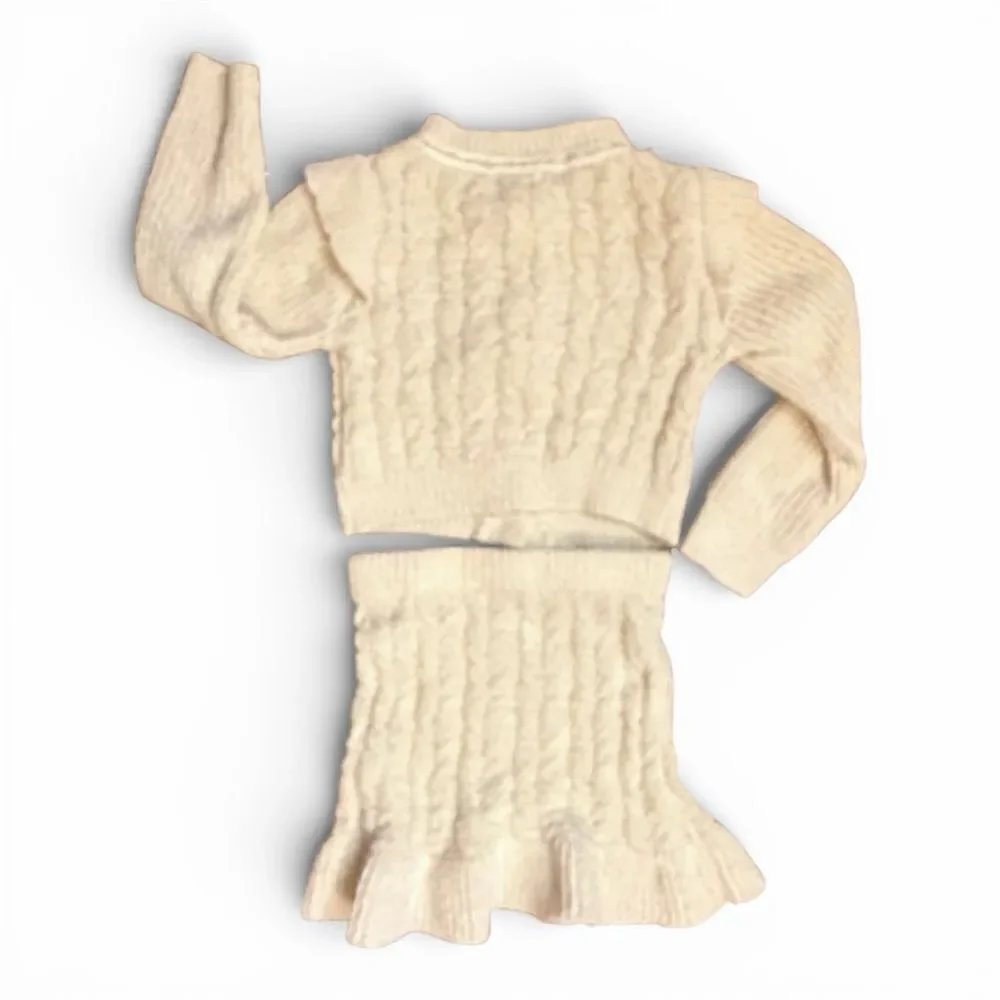 Badgley Mischka Cream Cable Knit Pearl Button Gold Metallic Sweater Set Girl 3T